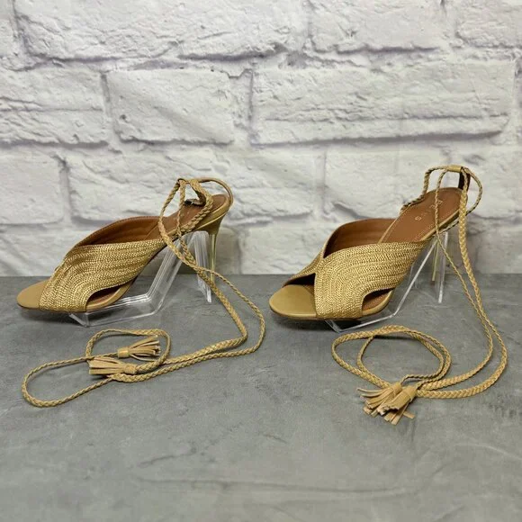 Reiss Minerva Gold Braided Ankle Tie Sandals - Picture 2 of 6